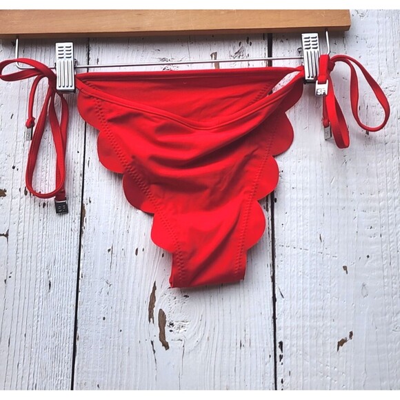 Seafolly Red Brazilian Side Tie Scallop Petal Hipster Swim Bottom Sz 8 /US 4 - Picture 2 of 4